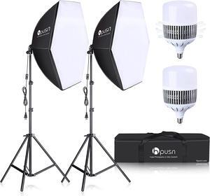 HPUSN Softbox Lighting Kit 2x76x76cm Professional Continuous Studio Photography Photo Studio Equipment with 2pcs E27 Socket 85W 6500K LED Bulbs for Portrait and Product Shooting