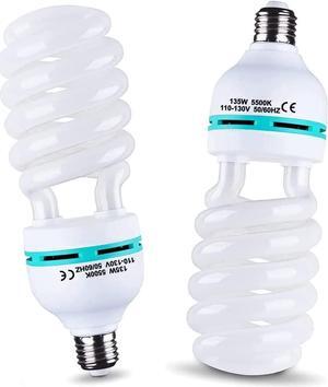 2Pcs 135W Light Bulb 5500K CFL Roas Daylight Spiral Softbox Lighting Kit Bulb in E27/E26 Socket for Photography Photo Box (85w-2p), 135w-2p