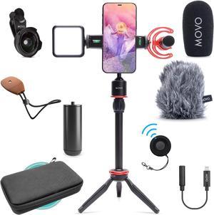 Movo iVlog1 Vlogging Kit for iPhone - Lightning Compatible YouTube Starter Kit - with Shotgun Microphone, Mini Tripod, LED Light, Wide-Angle Lens, Lightning Adapter Vlog Kit - iPhone Vlogging Kit