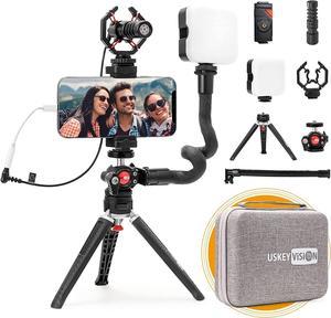USKEYVISION Smartphone Video Kit Metal Microphone Light Tiktok YouTube Podcast Equipment for iPhone 14/13/12/11 Mini/Pro/Max, Android Smartphone (V-Master)