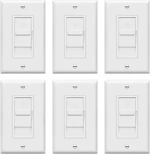 Digital Dimmer Light Switch for 200W Dimmable LED/CFL Lights, Single Pole Led Slide Dimmer Switch, Neutral Wire Not Required, Wall Plate Included, UL Listed, TGDS1-W-6PCS, White,6 Pack