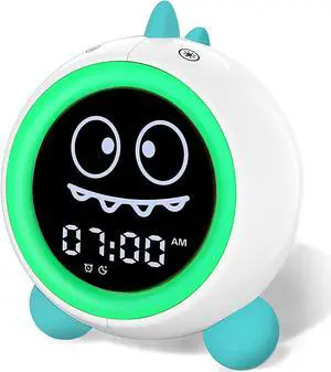 Kids Alarm Clock, Toddler Sleep Training Clock with Night Lights, Sound Machine, Time to Wake Dinosaur Alarm Clock for Children, Gift Ideas for Kids Toddler Boy Girl (Green)
