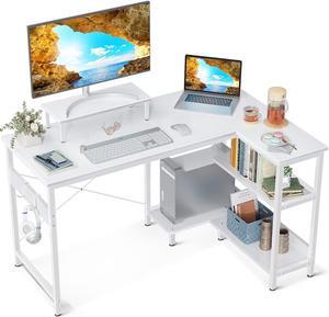 40 Inch Small L Shaped Computer Desk with Reversible Storage Shelves, L-Shaped Corner Desk with Monitor Stand for Small Space, Modern Simple Writing Table for Home Office Workstation, White