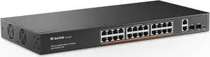 MokerLink 24 Port Gigabit PoE Switch, 2 Gigabit Ethernet Uplink, 2 Gigabit SFP, 400W IEEE802.3af/at, Rackmount Unmanaged Plug and Play Network Switch