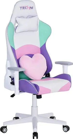 Techni Sport Gaming Chair - Kawaii Pastel Pink Purple Green - Ergonomic Office Computer Chair with Memory Foam, Lumbar Support, Heart Pillow, 300 Lbs Capacity