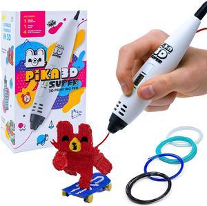 PIKA3D Super 3D PRINTING PEN - Includes 3D Pen, 4 Colors of PLA Filament Refill with Stencil Guide and User Manual