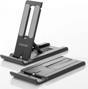 ESSAGER 2 Pack Foldable Mini Cell Phone Stand, Adjustable Mobile Phone Holder for Desk Compatible with iPhone/Kindles/Smartphones (Black), Welcome to consult