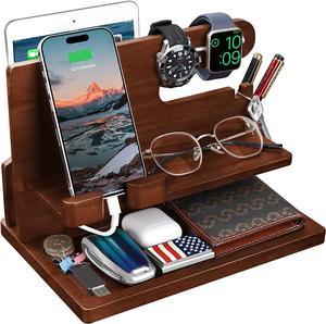 Gifts for Men Wood Phone Docking Station for Men Nightstand Organizer Gifts for Dad Charging Station Cell Phone Stand Desk Organizer Gifts for Husband Boyfriend Brother Son