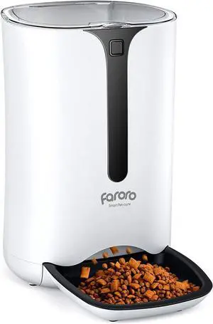 Automatic Cat Feeder, Faroro Dog Food Dispenser for Small Pets with Distribution Alarms, Portion Control, Voice Recorder and Programmable Timer for up to 4 Meals per Day