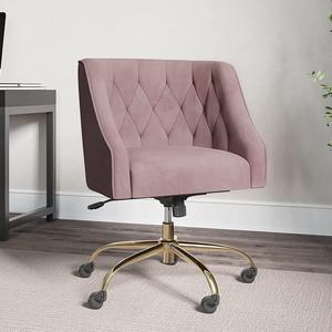 BELLEZE Modern Home Office Chair, Rolling Swivel Desk Chair, Upholstered Velvet Accent Chair, Stylish Comfy Vanity Chair, Adjustable Height - Braelynn (Pink)