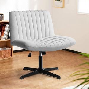 Criss Cross Desk Chair No Wheels, Fabric Padded Armless Wide Seat 120° Rocking Mid Back Ergonomic Computer Task Vanity Chairs for Office, Home, Make Up,Small Space, Bed Room,Gray