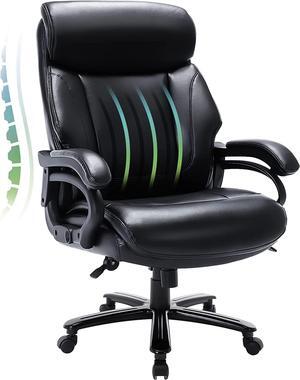 Big and Tall Office Chair 400lbs-Heavy Duty Executive Desk Chair with Extra Wide Seat, High Back Ergonomic Leather Computer Chair with Tilt Rock&Tension, Padded Armrests-Black