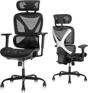GABRYLLY Ergonomic Office Chair with Lumbar Support, Big and Tall Mesh Chairs with Adjustable 3D Arms, Headrest & Soft Seat, Large Desk Chair for Home Gaming,Black