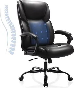 Office Chair, Desk Chair Executive Office Chair High Back Home Office Desk Chairs with Soft Armrest, Height Adjustable Ergonomic Computer Chair with Lumbar Support, Big and Tall Bonded Leather Chair