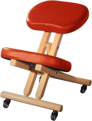 Master Massage Comfort Wooden Kneeling Chair Posture Thick Cushion Seat Office and Home Rolling Adjustable Cinnamon Color