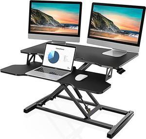 Height Adjustable Standing Desk 32 Wide Sit to Stand Converter Stand Up Desk Tabletop Workstation for Dual Monitor Riser FSD308001WB