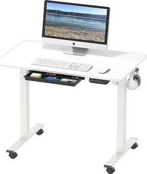 SHW Standing Desk Electric Height Adjustable Mobile Workstation w/Accessories, White