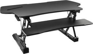 Mount-It! Height Adjustable Standing Desk Converter | 48 Wide Tabletop Sit Stand Desk Riser with Gas Spring | Stand Up Computer Workstation Fits Dual Monitors | Black | MI-7925