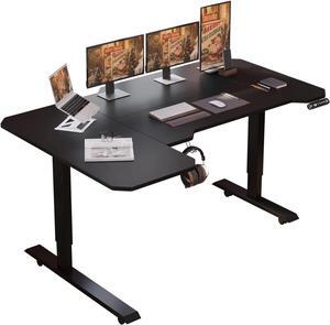 BUNOEM L-Shaped 59" Height Adjustable Electric Standing Desk, Sit and Stand Up Computer Desk For Home Office with Splice Board (Black Top, Black Frame)