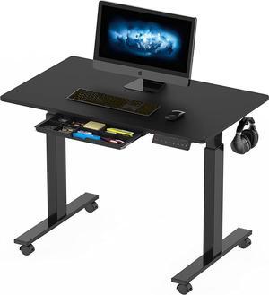 SHW Standing Desk Electric Height Adjustable Mobile Workstation w/Accessories, Black