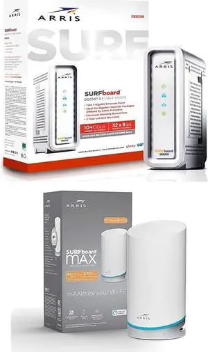 ARRIS Surfboard, SB8200 DOCSIS 3.1 Modem (1 Gbps Max Internet Speeds) & W21 AX6600 WiFi 6 Mesh Ready Router Bundle (WiFi Coverage up to 2,750 sq ft), 2 Year Warranty, Mesh with Your Cable Internet