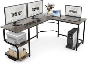 Reversible L Shaped Desk with Shelves 61" Gaming Corner Desk with Storage Reversible L Shaped Desk with Shelves 61" Gaming Corner Desk with Storage
