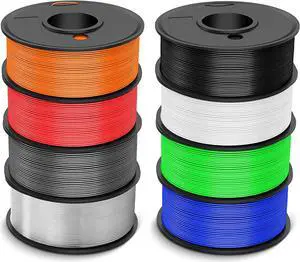 SUNLU 3D Printer Filament, 250G PETG Filament Bundle, 1.75mm PETG Filament Muticolor, High Toughness, Neatly Wound Filament, 250G Spool, 8 Rolls, Black+White+Grey+Transparent+Blue+Green+Red+Orange