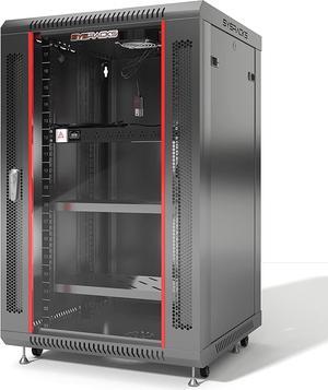 Sysracks 18U Wall Mount Av Server Network Rack 24 inch Deep Data Cabinet on Wheels - Cooling fan - 2 Shelves - PDU - Casters - Dust Tight Cable Entries