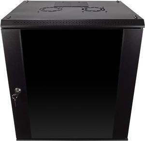 NavePoint 12U Server Rack Enclosure with Glass Door, Cooling Fan, Locks, & Removable Side Panels - 12U Wall Mount Network Cabinet 19 Inch Rack 17.7 Inches Deep