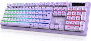 NPET K10 Wired Gaming Keyboard, RGB Backlit, Spill-Resistant Design, Multimedia Keys, Quiet Silent USB Membrane Keyboard for Desktop, Computer, PC (Purple)