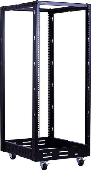 25U Open Frame Server Rack  Heavy Duty 4 Post Adjustable Depth with Casters
