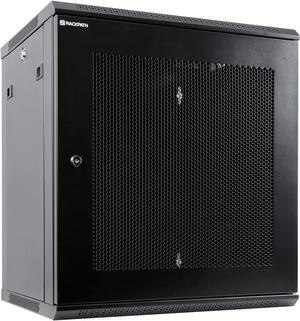 12U Wall Mount Server Cabinet Network Rack Enclosure, Quiet Cooling Fan, Perforated Door, Black