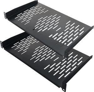 RIVECO 2PCS 1U Rack Shelves, 19 Cabinet Mount 1 U Tray Vented Cantilevers for Computer Case Shelf Mounting, 10 Inches 25CM Depth, Black