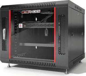 Network Data Cabinet - 9U Rack Mount - Wall Mount IT Rack - Locking - Server Rack - 24-Inch deep Data Rack - Server Rack Cabinet with POWERBAR/Fan/Shelf/FEET/for Servers - A/V  Equipment