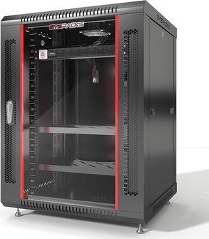 Server Rack - Wall Mount Networking Cabinet - Locking IT Cabinet - 19 Inch Enclosure Av Audio Video Rack Lockable Cabinet Network Rack with POWERBAR - Shelf - Fan (15U (24" w x18 d x30 h))