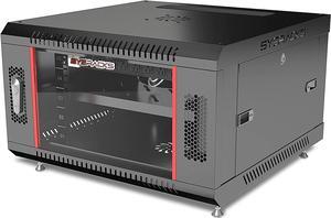 Server Rack  6U - Wall Mount Rack - Locking Cabinet for Network - Electronics - Security - Audio - Video - AV Equipment - Data Rack - Legs/Power Strip/Shelf/Fan - 24-Inch Deep (6U, Black)