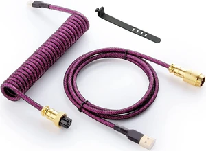GUNMJO Starlight Coiled USB C Keyboard Cable for Gaming Keyboard, Double-Sleeved Mechanical Keyboard Cable with Detachable Metal Aviator, 1.5M USB-C to USB-A, Purple Color with Gold Aviator Connector GUNMJO Starlight Coiled USB C Keyboard Cable for Gaming Keyboard, Double-Sleeved Mechanical Keyboard Cable with Detachable Metal Aviator, 1.5M USB-C to USB-A, Purple Color with Gold Aviator Connector