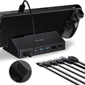 Park Sung Docking Station for Steam Deck, 7 in 1 Dock with HDMI 2.0 4K@60Hz, Gigabit Ethernet, 3 USB-A 3.0 5Gbps High Speed Data Ports, USB-C Data Port & Full Speed Charging USB-C Port