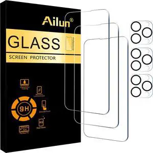Ailun 3 Pack Screen Protector for iPhone 14 Pro [6.1 inch] + 3 Pack Camera Lens Protector,Sensor Protection,Dynamic Island Compatible,Case Friendly Tempered Glass Film,[9H Hardness] - HD
