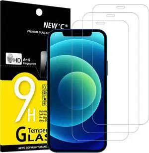 NEWC 3 Pack Designed for iPhone 12 iPhone 12 Pro (6.1) Screen Protector Tempered Glass Case Friendly Bubble Free Ultra Resistant