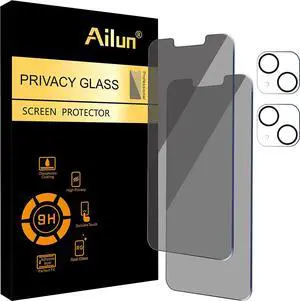 Ailun 2Pack Privacy Screen Protector for iPhone 13[6.1 inch] + 2 Pack Camera Lens Protector, Anti Spy Private Tempered Glass Film,[9H Hardness] - HD [Black][4 Pack]