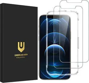 UNBREAKcable Shatterproof Tempered Glass Screen Protector for iPhone 12/12 Pro [2-Pack] [Easy Installation Frame] [9H Hardness] [99.99% HD Clear] [Bubble Free] for Apple 6.1''