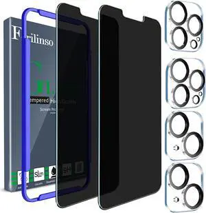 Ferilinso for iPhone 14 Plus iPhone 13 Pro Max Privacy Screen Protector 2 Pack 9H Anti Spy Tempered Glass with 2 Pack Camera Lens Protector Case Friendly Bubble free Accessories