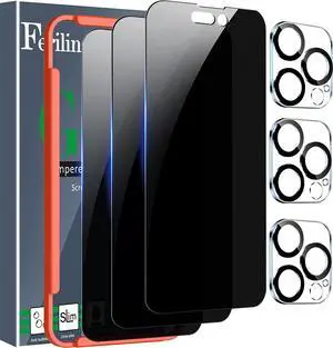 Ferilinso [3+3 Pack] for Apple iPhone 14 Pro Max Privacy Screen Protector Tempered Glass Accessories 3 Pack 9H Anti Spy Privacy Screen For iPhone 14 Pro Max 3 Pack Camera Lens Protector