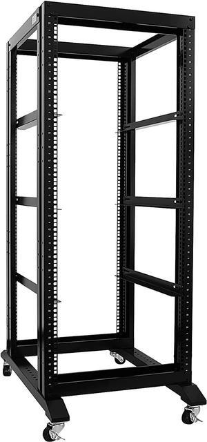 Raising Electronics Server Rack Open Frame Rack 4 Post 19 inch Adjustable Server/Audio Rack Cold Rolled Steel(27U,24Depth)
