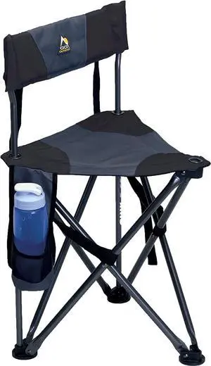 Quik-E-Seat | Portable, Folding Tripod Chair with Drink Holder and Padded Lumbar Support  Black