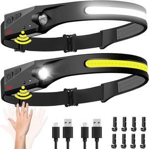 Headlamp Rechargeable 2PCS 230 Wide Beam Head Lamp LED with Motion Sensor for Adults - Camping Accessories Gear Waterproof Head Light Flashlight for Hiking Running Repairing Fishing Cycling