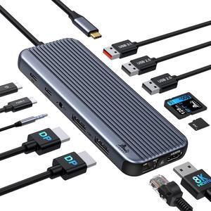 USB C Docking Station Dual DisplayPort, 8K Single/4k Triple Display Docking Station to 2DP+HDMI, 10Gbps USB A/C 3.1+2USB2.0,Ethernet,100W PD, Audio/mic, SD/TF for MacBook Dell/Lenovo/HP