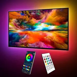 ICRGB TV LED Backlight 18ft Bluetooth LED Lights for TV 75-85in USB Powered TV Lights Kit with Remote and App Control Music Sync Color Change with TV Sound Bias Lighting for HDTV Room Decor