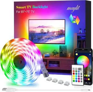 16.4ft RGB LED Strip Lights for 65-75in TVs Bluetooth Music Sync USB Bias Lighting Kit with Remote Control - 5050 LEDs for Room and Bedroom Decor